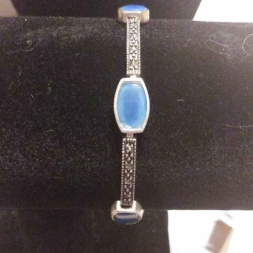 925 Sterling Silver Bracelet W/Blue Stones